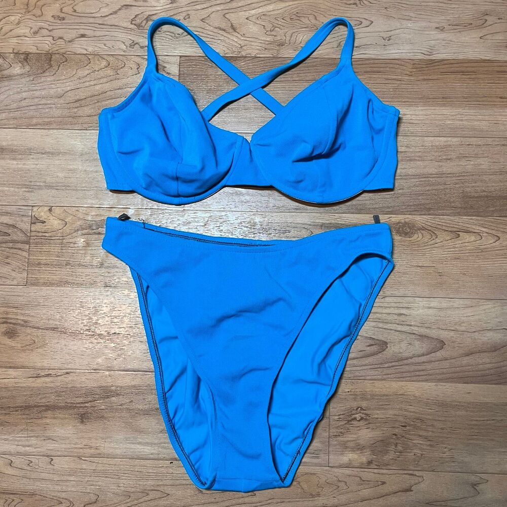Blue underwire bikini two piece swimsuit medium underwire high waisted high cut